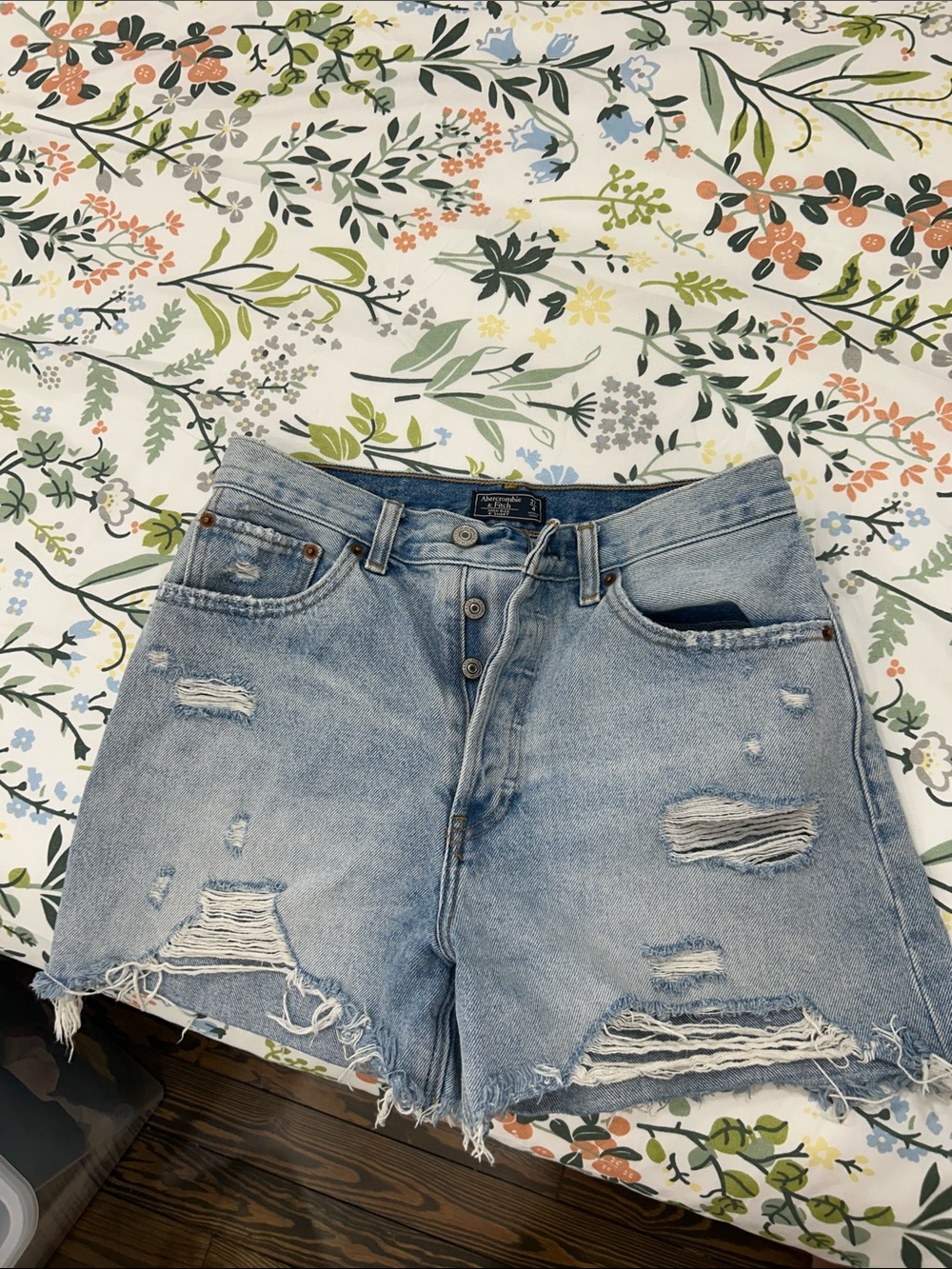 Abercrombie & Fitch Light Blue Distressed Denim Shorts